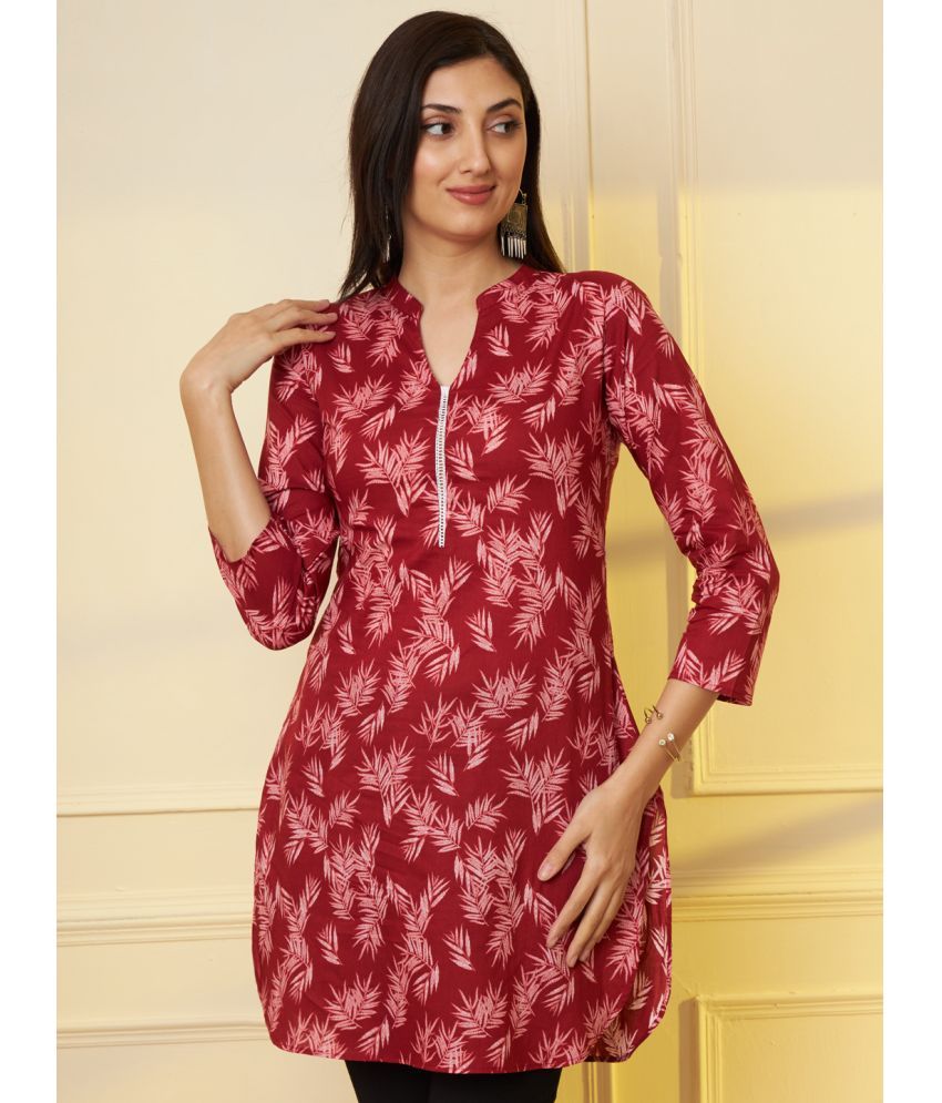     			Tissu Cotton Printed Straight Women's Kurti - Maroon ( Pack of 1 )