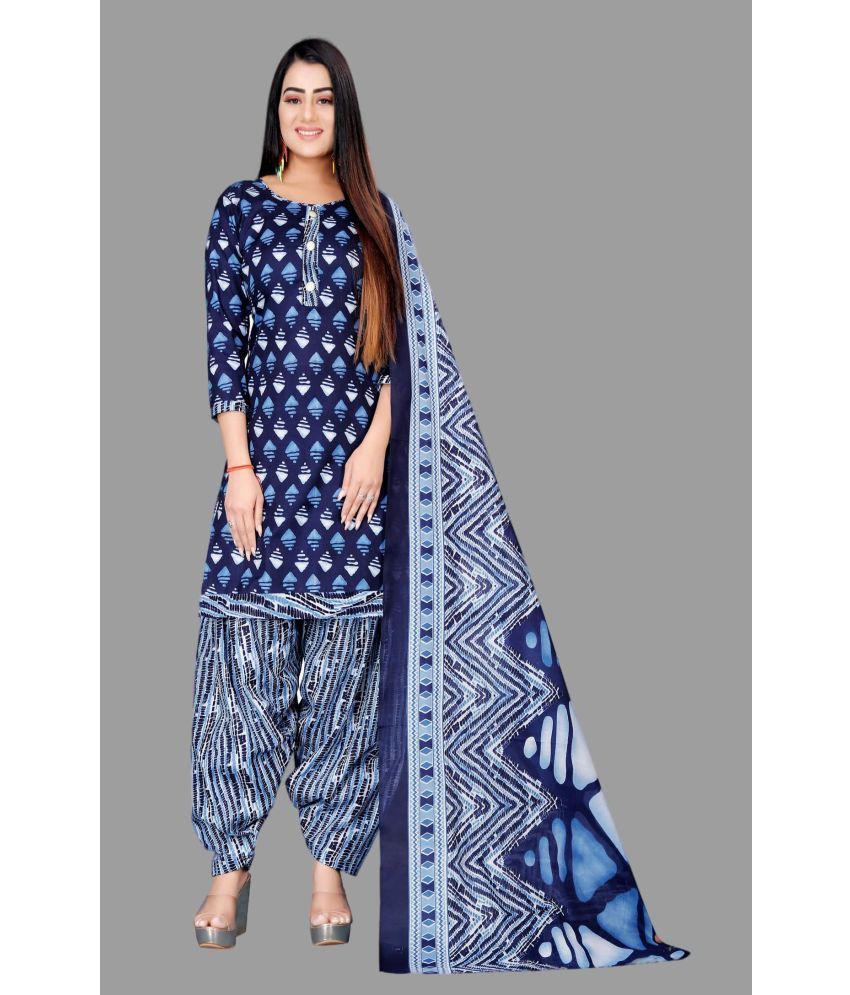     			WOW ETHNIC Unstitched Cotton Printed Dress Material - Blue ( Pack of 1 )