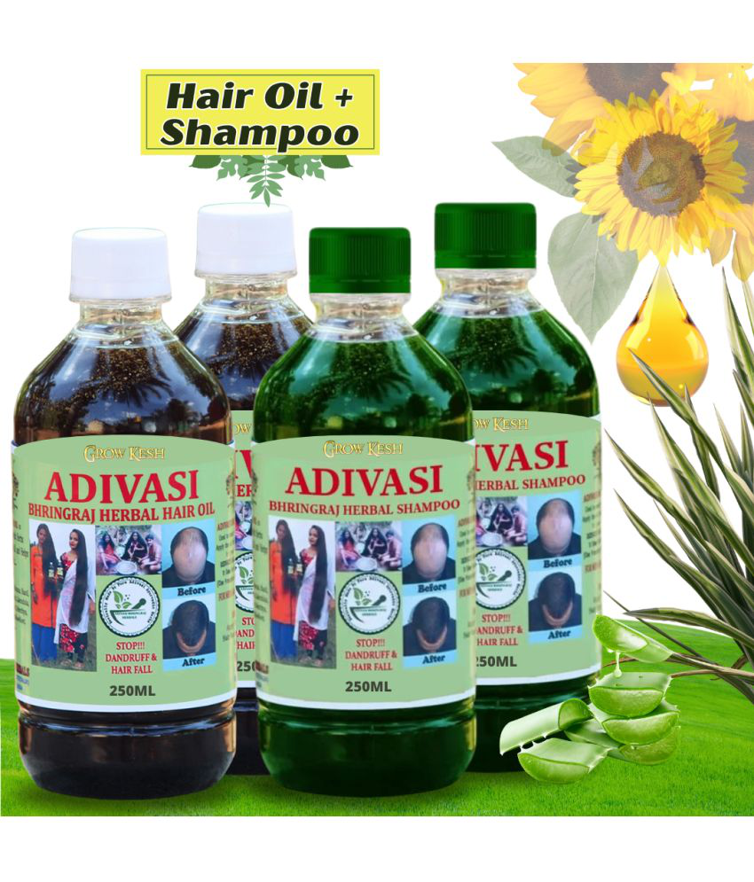     			Adivasi Bhringraj Natural Hair Growth Herbal Hair Oil and Shampoo Combo(250 ml)(250 ml)Pack of 4