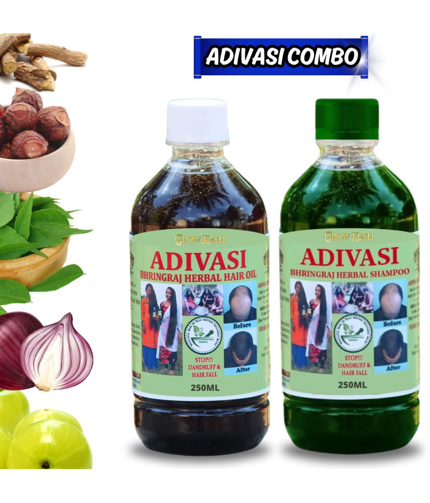     			Adivasi Bhringraj Natural Hair Growth Herbal Hair Oil and Shampoo Combo(250 ml)(250ml)Pack Of 2