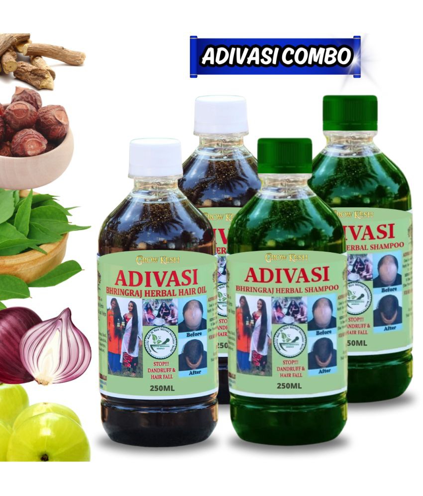     			Adivasi Bhringraj Natural Hair Growth Herbal Hair Oil and Shampoo Combo(250 ml)(250 ml)Pack of 4