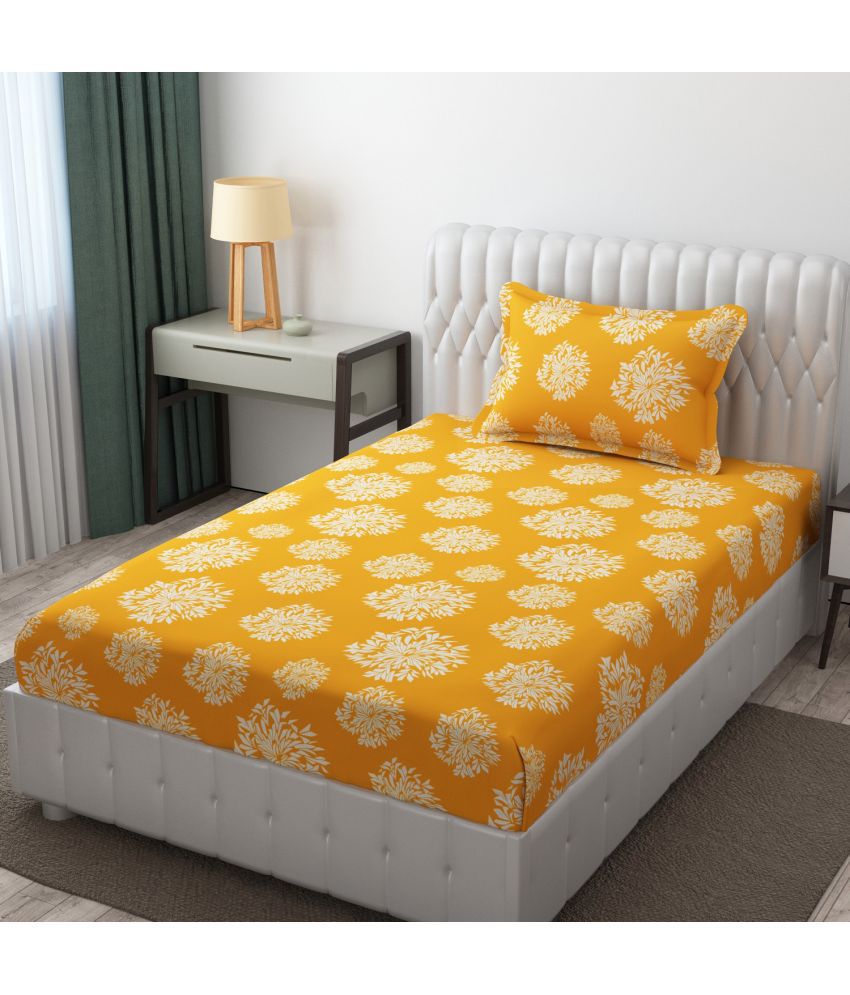     			Apala Microfiber Floral 1 Single Bedsheet with 1 Pillow Cover - Yellow