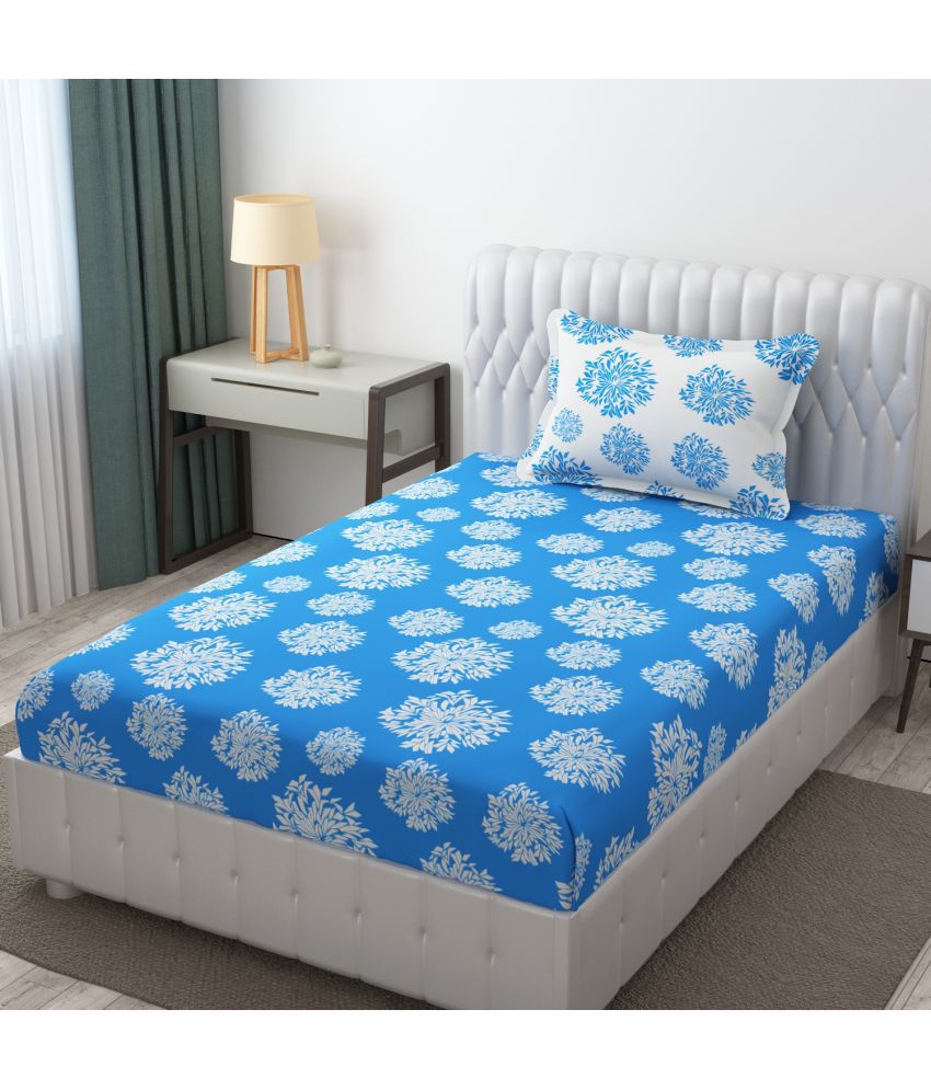     			Apala Microfiber Floral 1 Single Bedsheet with 1 Pillow Cover - Light Blue
