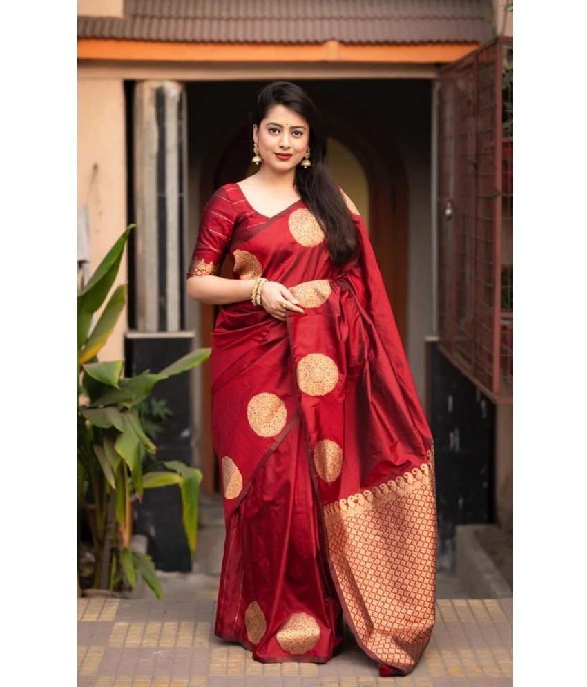     			Apnisha Silk Printed Saree With Blouse Piece - Maroon ( Pack of 1 )