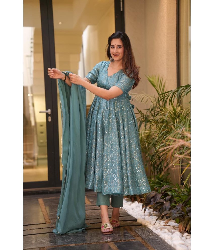     			Estela Georgette Embroidered Kurti With Pants Women's Stitched Salwar Suit - Light Blue ( Pack of 1 )