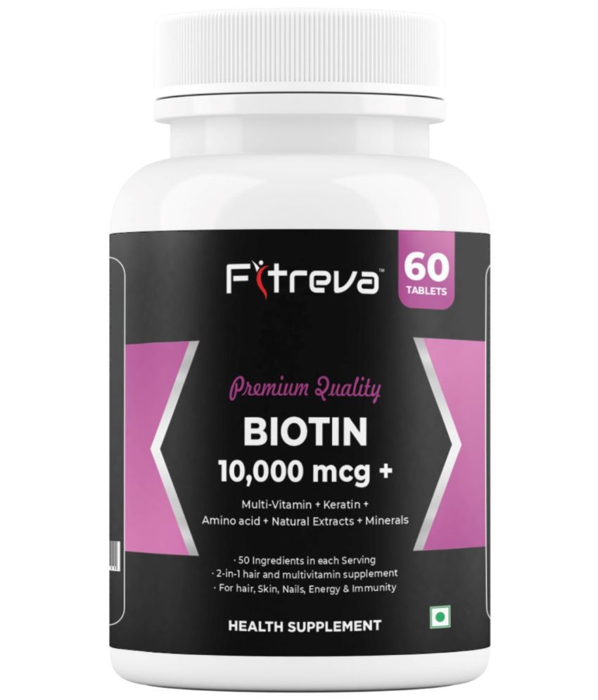     			Fitreva Biotin 10000 mcg Tablets for hair Growth and Skin Health  - 60 no.s Unflavoured Minerals Tablets