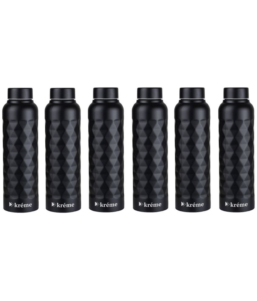     			KREME Kreme 1000 ml Bottle (Pack of 6, Steel) Black Steel Fridge Water Bottle 1000 mL ( Set of 6 )