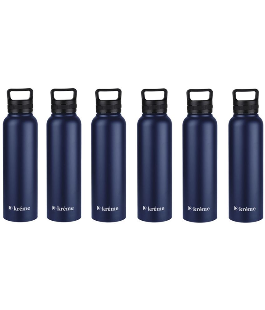     			KREME Kreme 1000 ml Bottle (Pack of 6, Steel) Blue Steel Fridge Water Bottle 1000 mL ( Set of 6 )