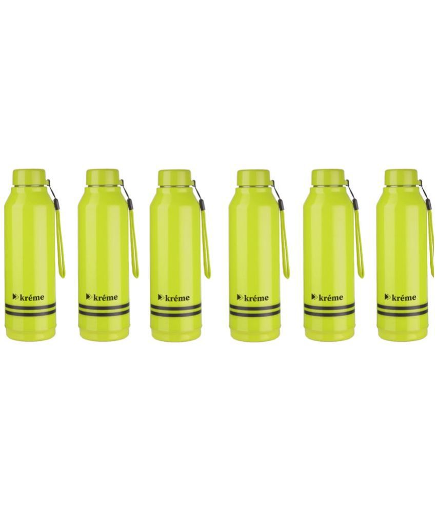     			KREME Kreme 750 ml Bottle (Pack of 6, Steel) Green Steel Water Bottle 750 mL ( Set of 6 )