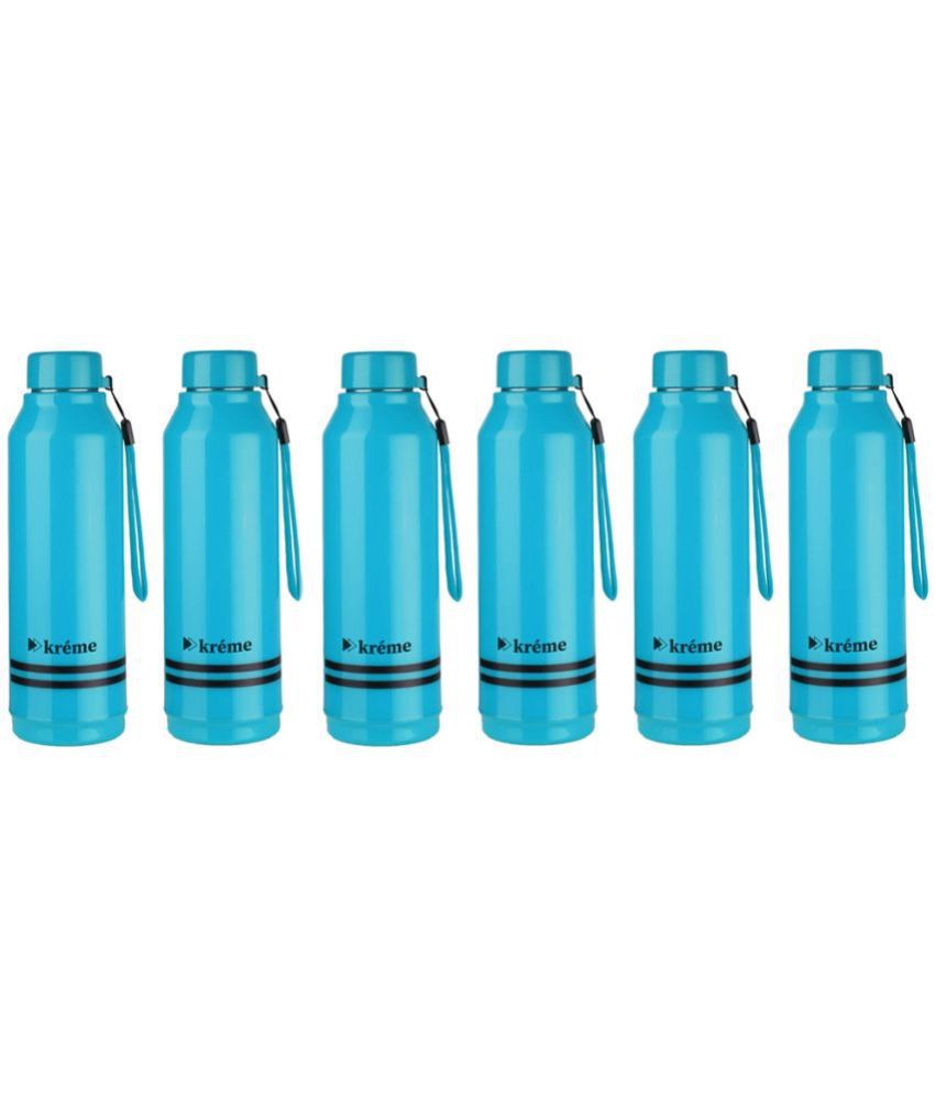     			KREME Kreme 750 ml Bottle (Pack of 6, Steel) Blue Steel Water Bottle 750 mL ( Set of 6 )
