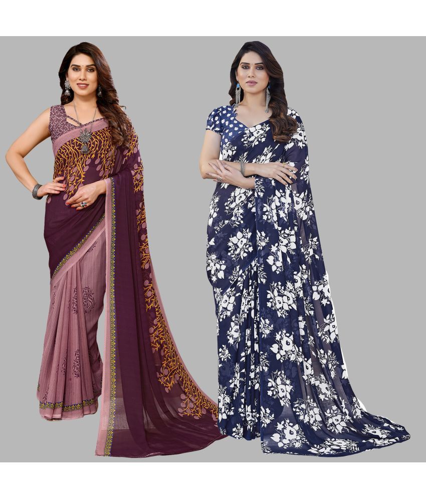     			Kashvi Sarees Georgette Printed Saree With Blouse Piece - Multicolour ( Pack of 2 )