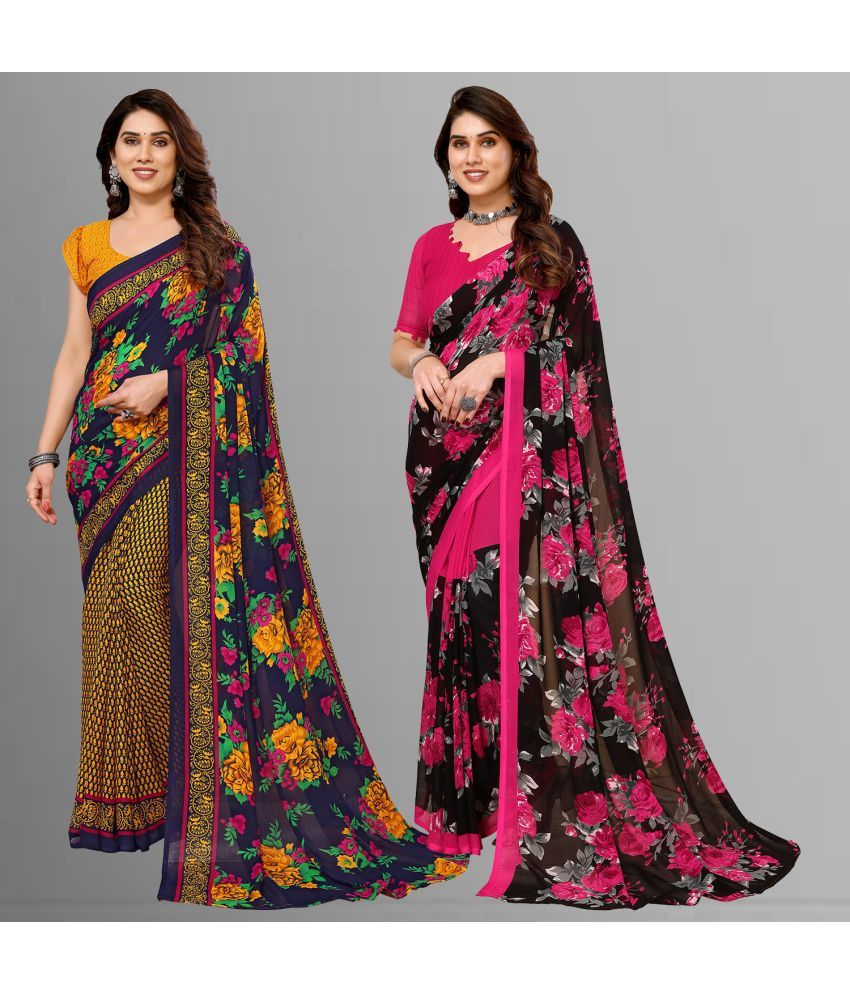     			Kashvi Sarees Georgette Printed Saree With Blouse Piece - Multicolour ( Pack of 2 )