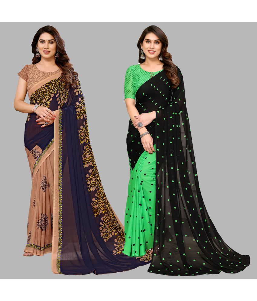     			Kashvi Sarees Georgette Printed Saree With Blouse Piece - Multicolour ( Pack of 2 )