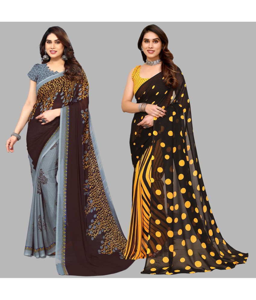     			Kashvi Sarees Georgette Printed Saree With Blouse Piece - Multicolour ( Pack of 2 )