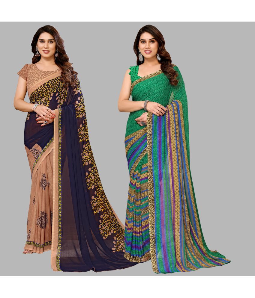     			Kashvi Sarees Georgette Printed Saree With Blouse Piece - Multicolour ( Pack of 2 )