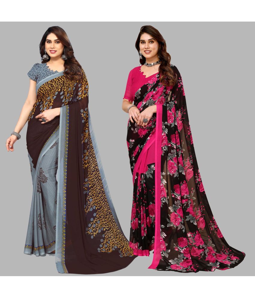     			Kashvi Sarees Georgette Printed Saree With Blouse Piece - Multicolour ( Pack of 2 )