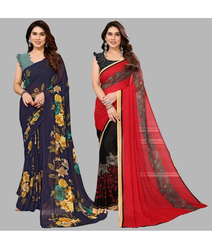     			Kashvi Sarees Georgette Printed Saree With Blouse Piece - Multicolour ( Pack of 2 )