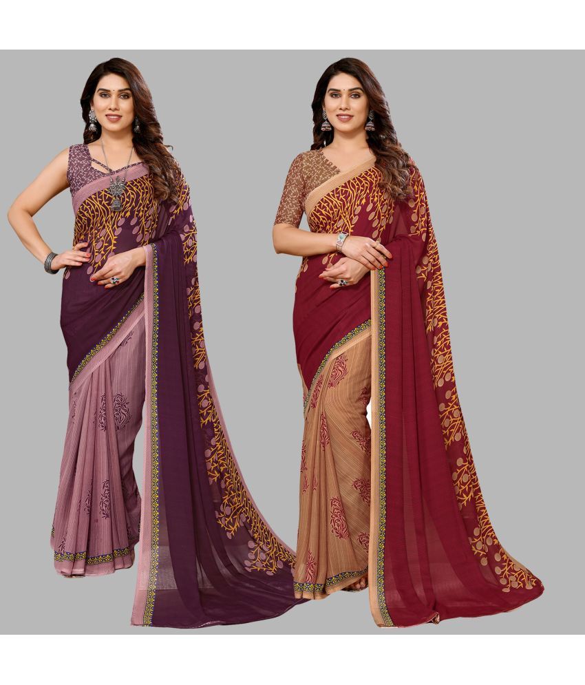     			Kashvi Sarees Georgette Printed Saree With Blouse Piece - Multicolour ( Pack of 2 )