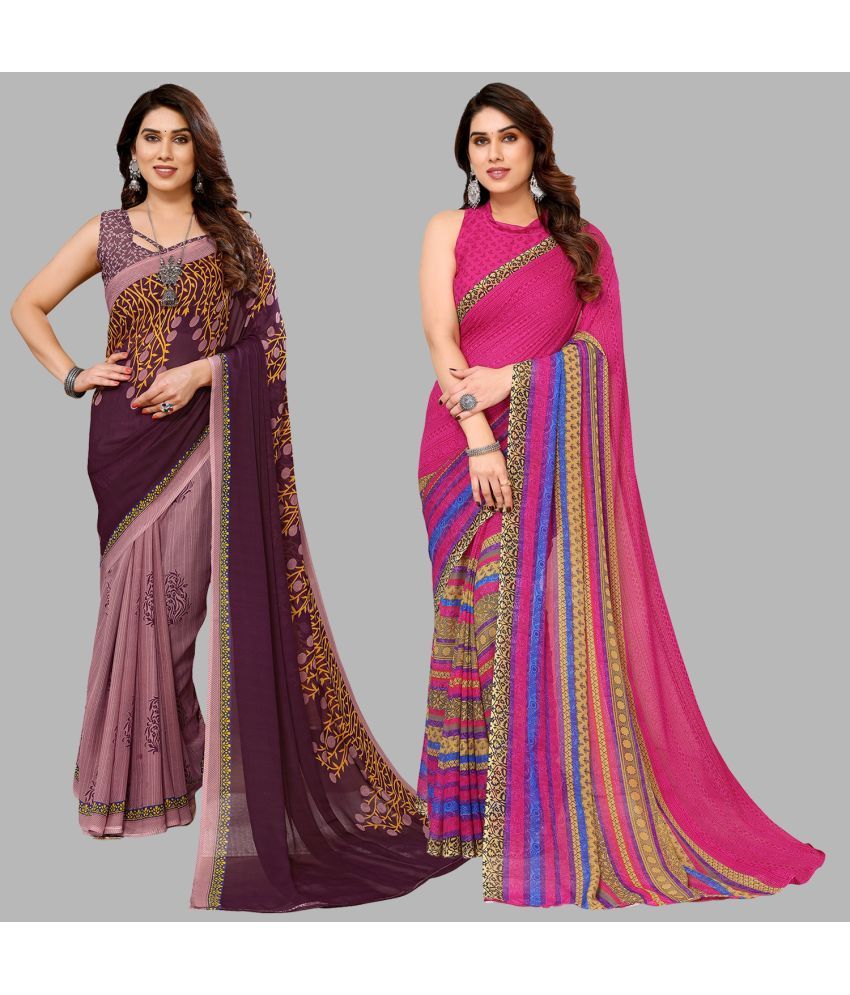     			Kashvi Sarees Georgette Printed Saree With Blouse Piece - Multicolour ( Pack of 2 )