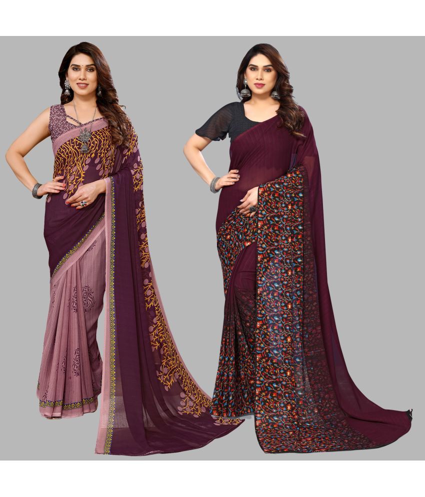     			Kashvi Sarees Georgette Printed Saree With Blouse Piece - Multicolour ( Pack of 2 )