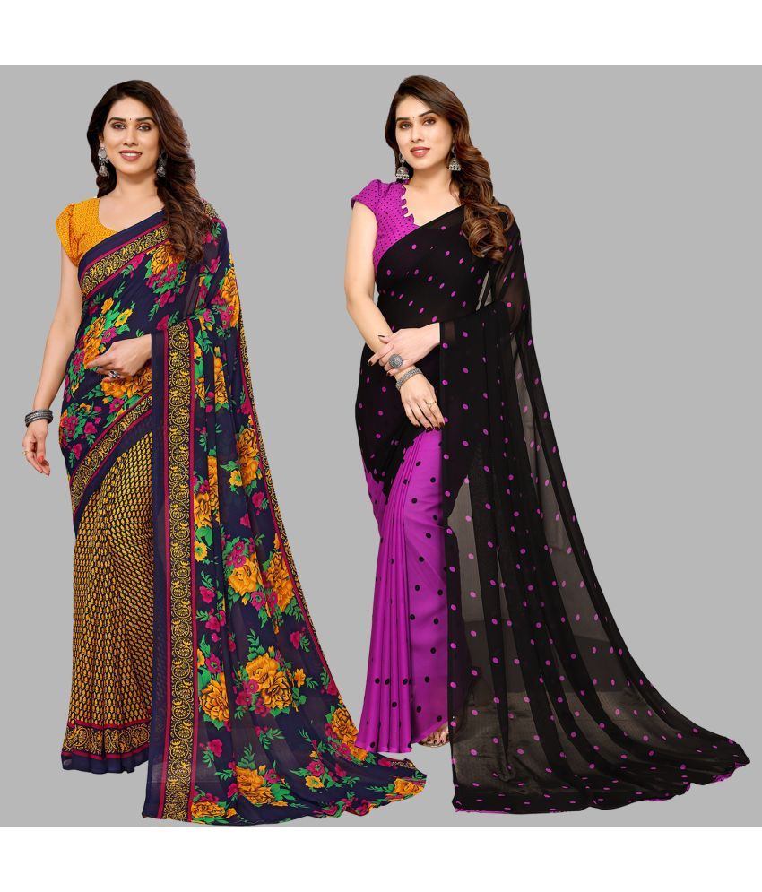     			Kashvi Sarees Georgette Printed Saree With Blouse Piece - Multicolour ( Pack of 2 )