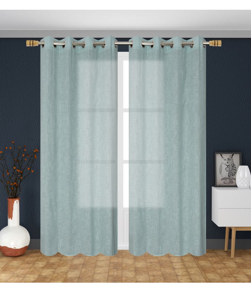     			La Elite Solid Transparent Eyelet Curtain 5 ft ( Pack of 2 ) - Light Blue