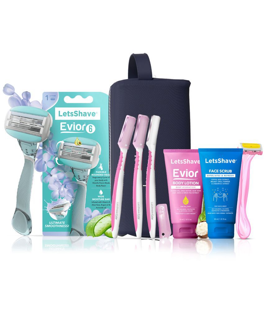    			LetsShave Evior 6  All in One Combo Premium Gift Set for Women (1 Razor, 2 Blades Cartridge, 2 Blade Cases, 3 Facial Hair Removal Razors, 1 After Shave Balm- Paraben and Sulphate Free)