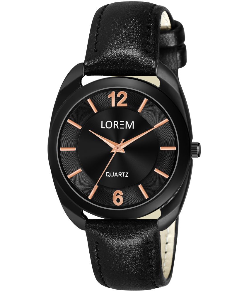     			Lorem Black Leather Analog Womens Watch