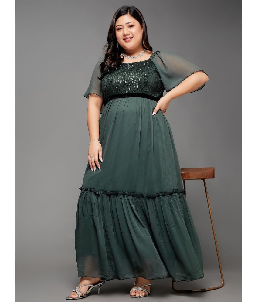     			Miss Chase A+ Chiffon Embellished Full Length Women's Fit & Flare Dress - Green ( Pack of 1 )