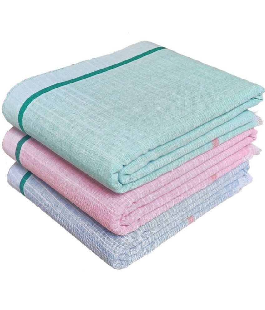     			Mk weaves Cotton Self Design Below 300 -GSM Bath Towel ( Pack of 3 ) - Multicolor