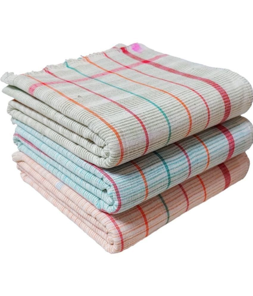     			Mk weaves Cotton Striped Below 300 -GSM Bath Towel ( Pack of 3 ) - Multicolor