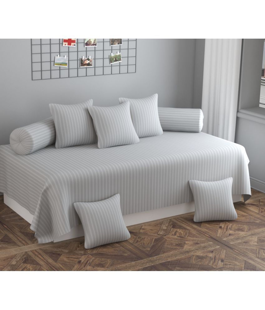     			SHOMES Cotton Vertical Striped Diwan Set 8 Pcs - Gray