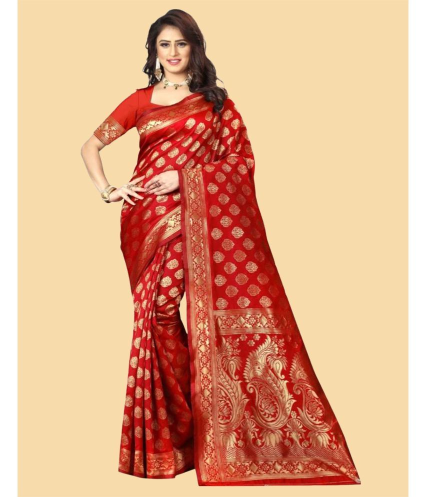     			Samah Art Silk Embellished Saree With Blouse Piece - Red ( Pack of 1 )