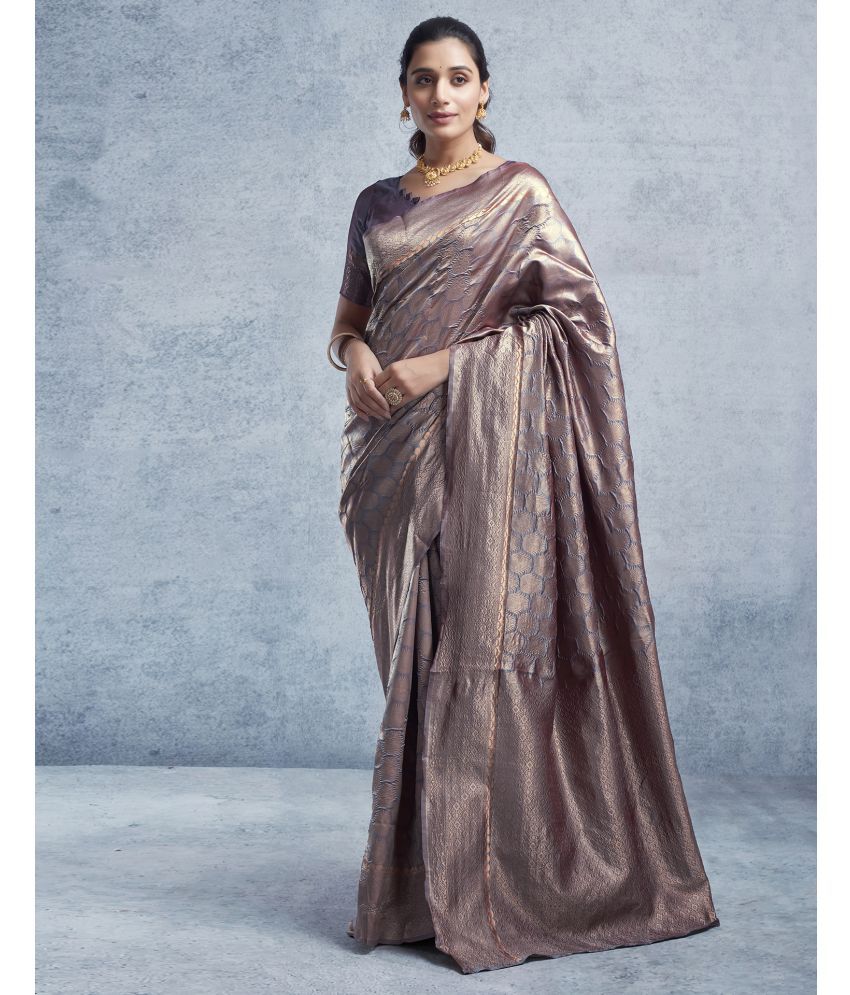     			Samah Art Silk Embellished Saree With Blouse Piece - Grey ( Pack of 1 )