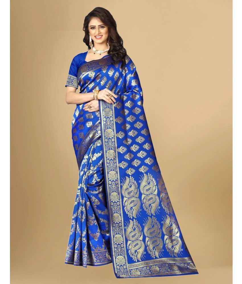     			Samah Art Silk Embellished Saree With Blouse Piece - Blue ( Pack of 1 )