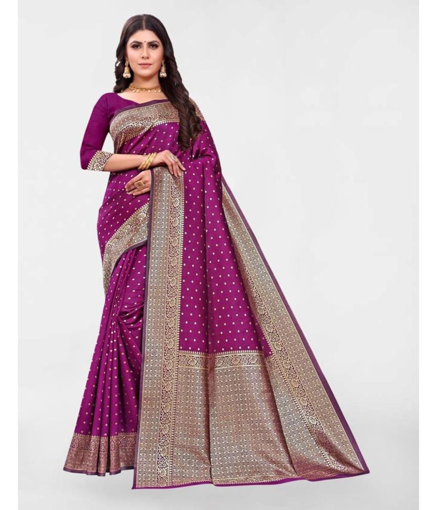     			Samah Art Silk Embellished Saree With Blouse Piece - Magenta ( Pack of 1 )