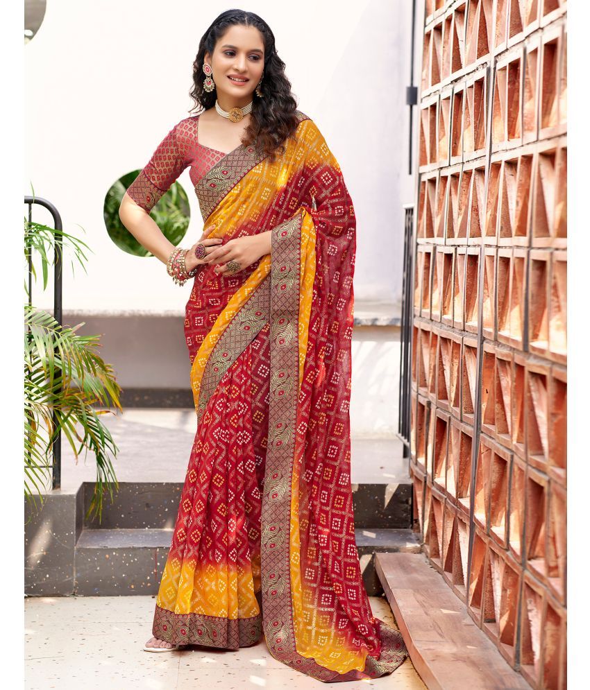     			Satrani Georgette Printed Saree With Blouse Piece - Red ( Pack of 1 )