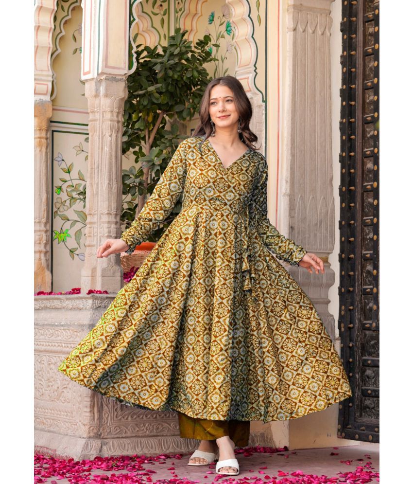     			Estela Rayon Printed Kurti With Palazzo Women's Stitched Salwar Suit - Yellow ( Pack of 1 )