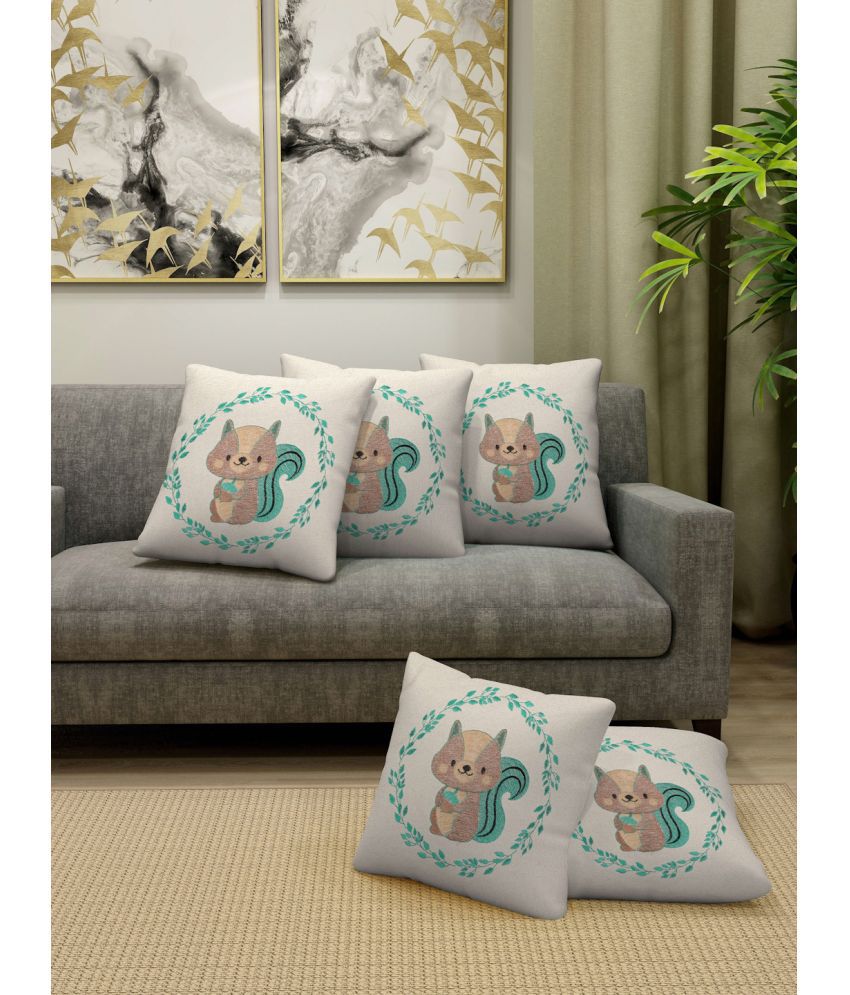     			FABINALIV Set of 5 Cotton Embroidered Square Cushion Cover (40X40)cm - Green
