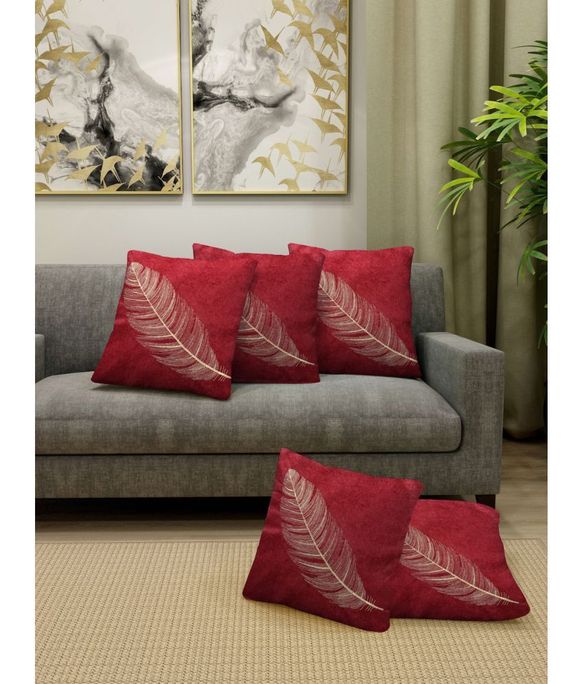     			FABINALIV Set of 5 Cotton Blend Nature Square Cushion Cover (40X40)cm - Maroon