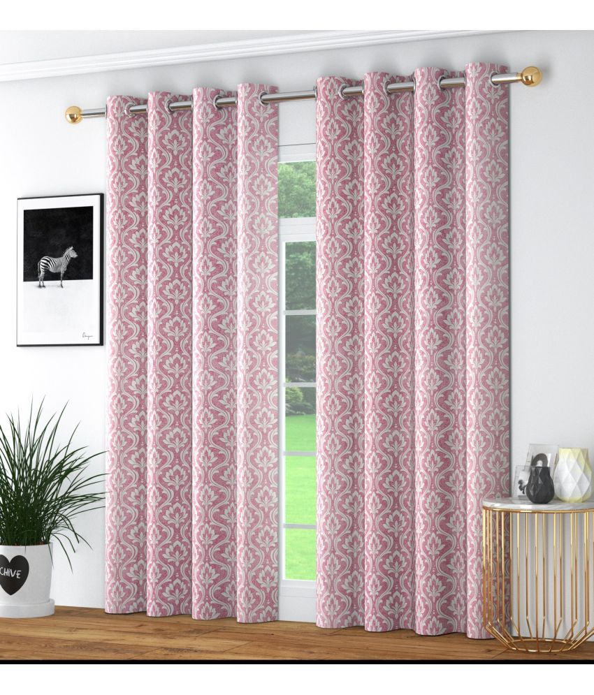     			La Elite Floral Room Darkening Eyelet Curtain 5 ft ( Pack of 2 ) - Pink