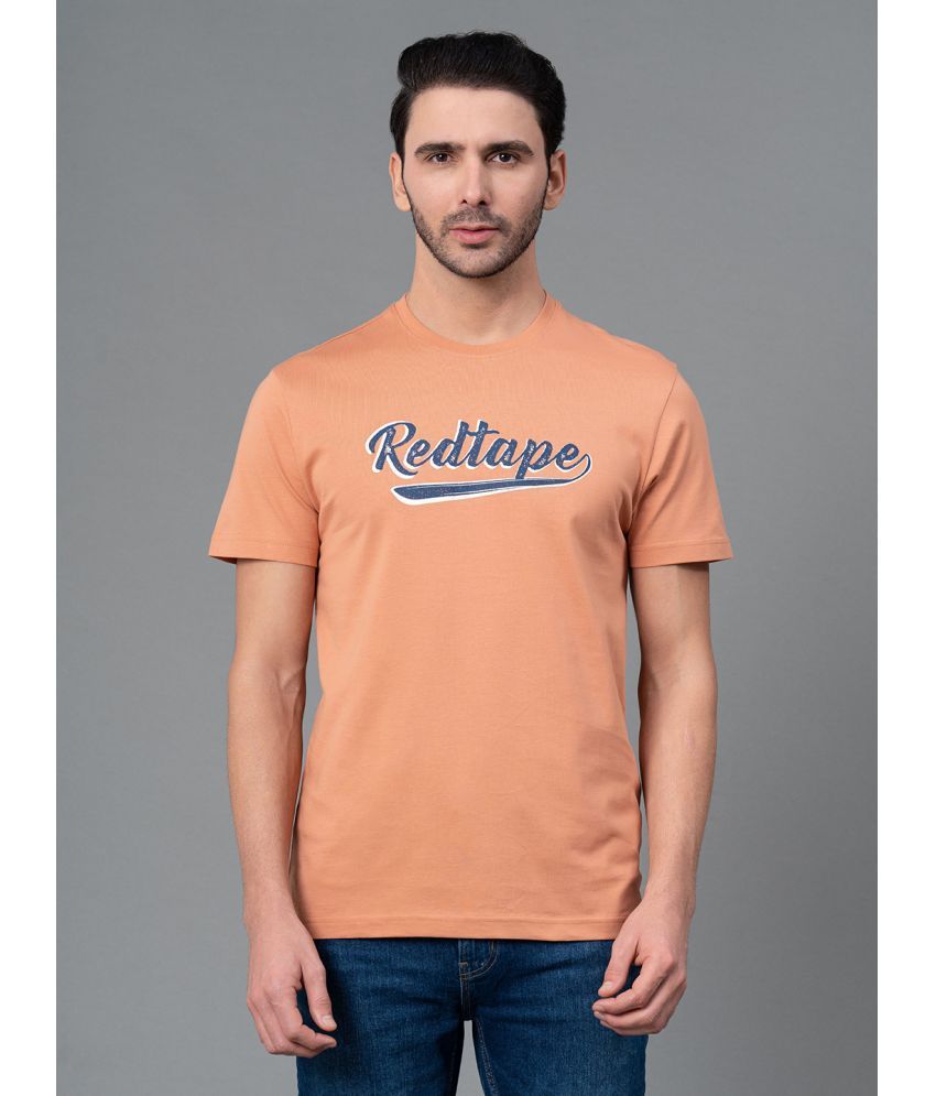     			Red Tape 100% Cotton Regular Fit Printed Half Sleeves Men's T-Shirt - Orange ( Pack of 1 )