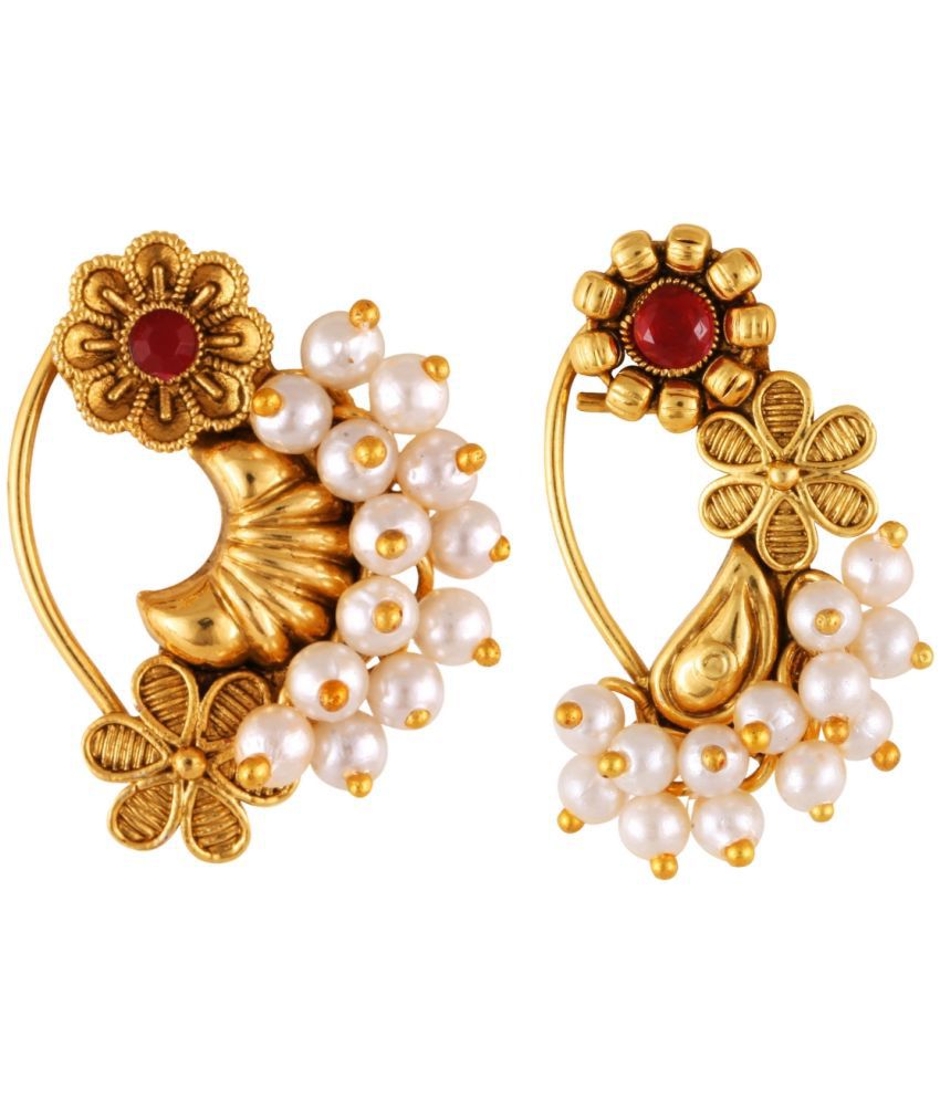     			Vivastri's Premium & Elegant Peackock Style Cubic Zirconia Bead Studded Nose Rings For Women & Girls