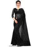 Saadhvi Net Printed Saree With Blouse Piece - Black ( Pack of 1 )