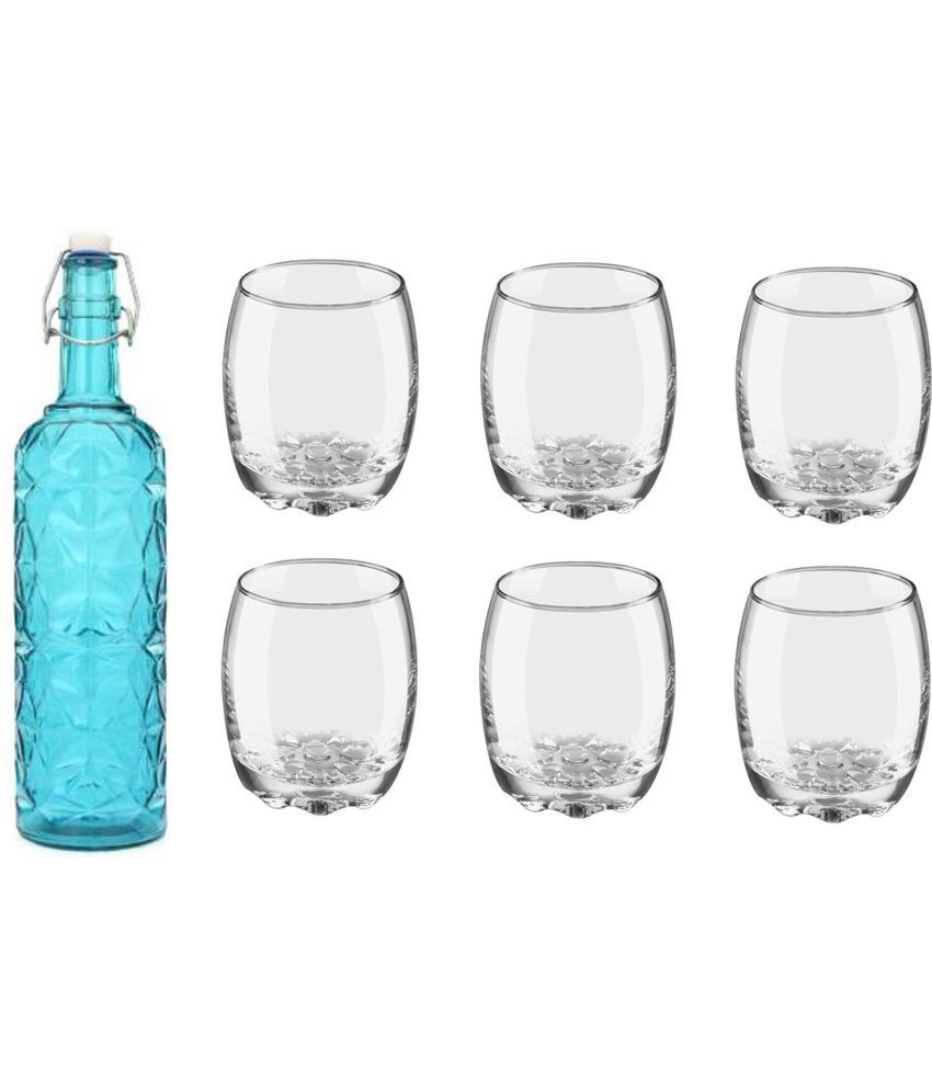     			AFAST Bottle Glass Blue Glass Water Bottle 1000 mL ( Set of 7 )