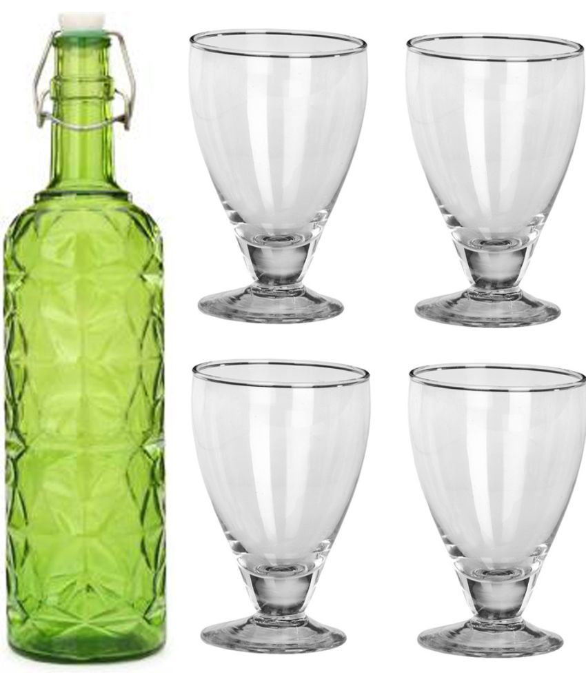     			AFAST Bottle Glass Green Glass Water Bottle 1000 mL ( Set of 5 )