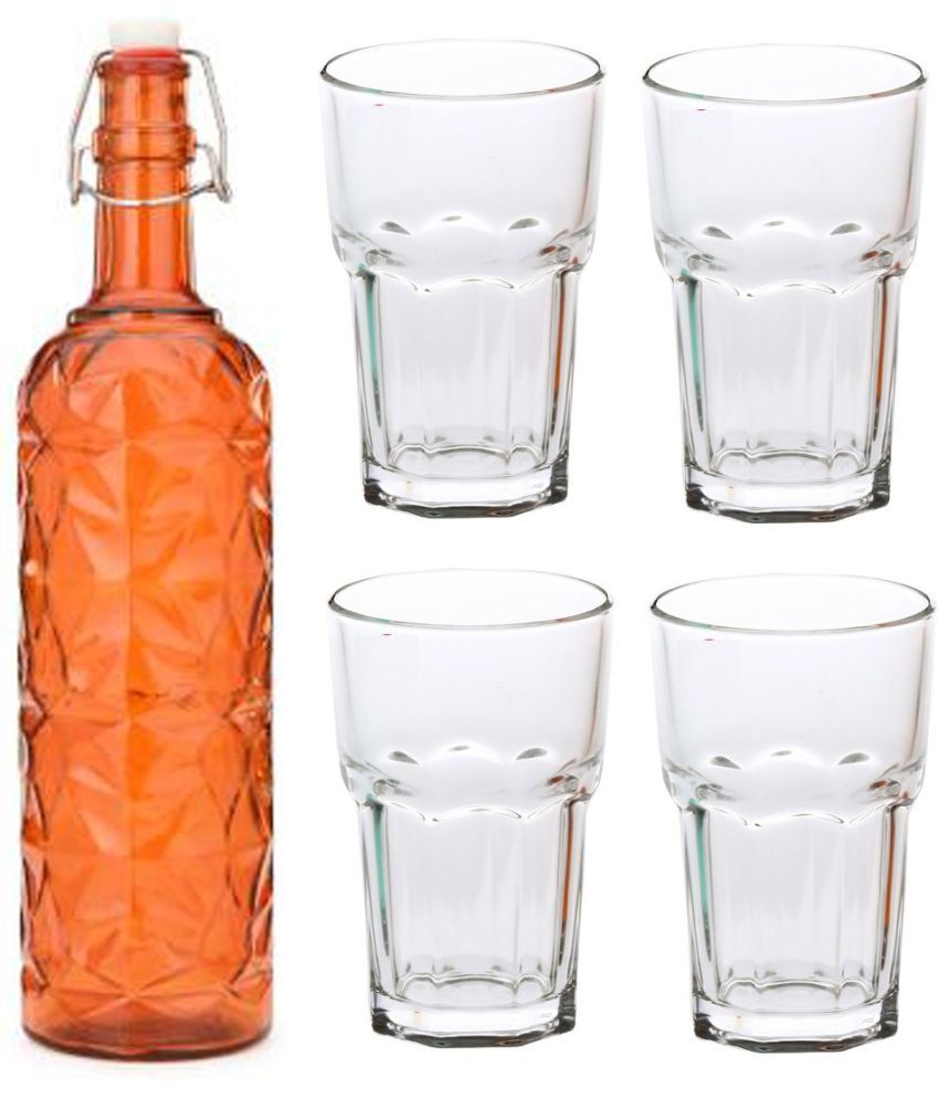     			AFAST Bottle Glass Orange Glass Water Bottle 1000 mL ( Set of 5 )