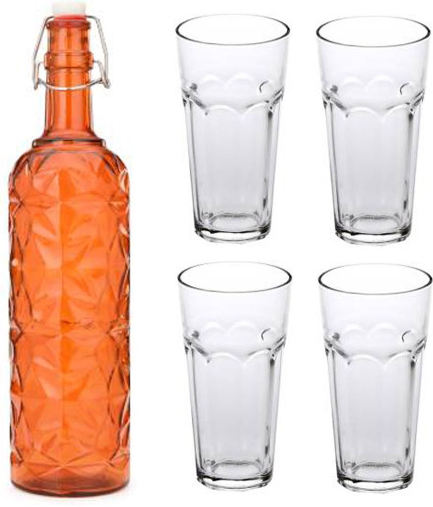     			AFAST Bottle Glass Orange Glass Water Bottle 1000 mL ( Set of 5 )