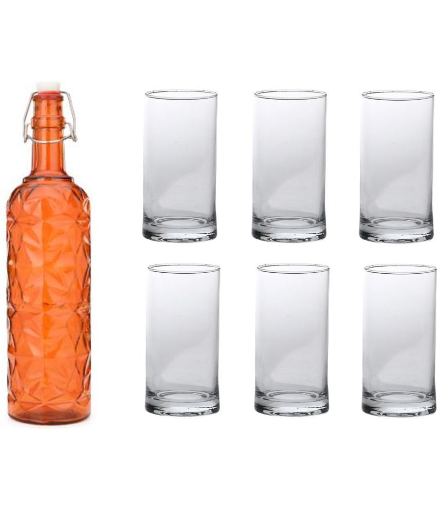     			AFAST Bottle Glass Orange Glass Water Bottle 1000 mL ( Set of 7 )