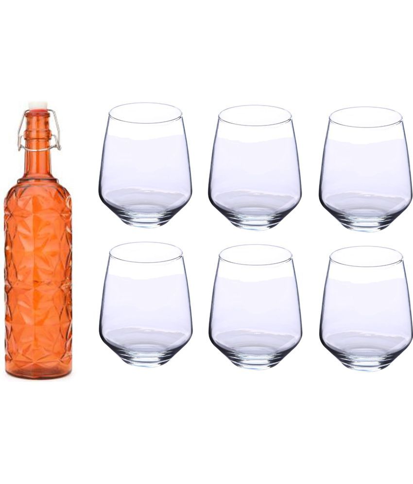     			AFAST Bottle Glass Orange Glass Water Bottle 1000 mL ( Set of 7 )